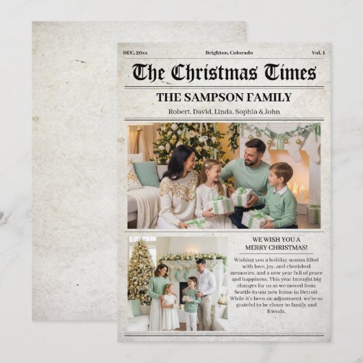 Vintage Kerstkrant Foto Nieuwsbrief Feestdagenkaart (Voorkant / Achterkant)