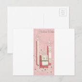 Vintage kerstkreet in roze feestdagenkaart (Voorkant / Achterkant)