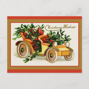 Vintage kerstkreet Vergroting Antiek auto Briefkaart