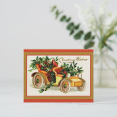 Vintage kerstkreet Vergroting Antiek auto Briefkaart (Staand voorkant)