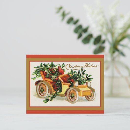 Vintage kerstkreet Vergroting Antiek auto Briefkaart (Staand voorkant)