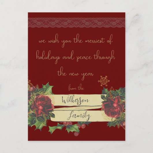 Vintage kerstkunst met Bourgogne Feestdagenkaart (Voorkant)