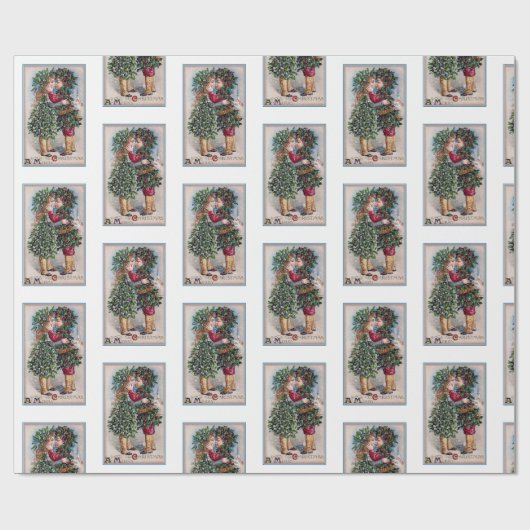 Vintage kerstkus-omslagpapier cadeaupapier (Vlak)