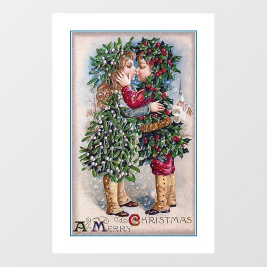 Vintage-kerstkus Window Cling Raamsticker (Vel)