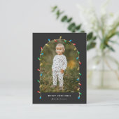 Vintage kerstlampjes foto's feestdagenkaart (Staand voorkant)