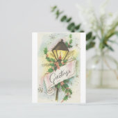 Vintage kerstlamppost feestdagenkaart (Staand voorkant)