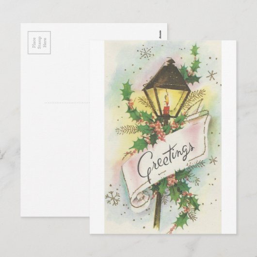 Vintage kerstlamppost feestdagenkaart (Voorkant / Achterkant)