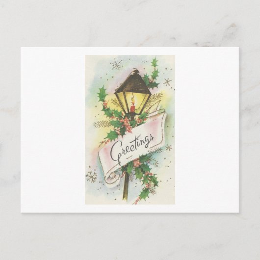 Vintage kerstlamppost feestdagenkaart (Voorkant)