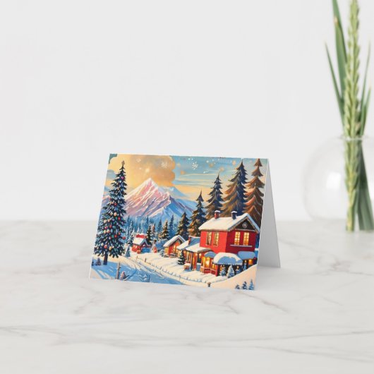 vintage kerstlandschap gevouwen kaart (Voorkant)
