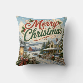 vintage kerstlandschap kussen