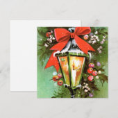 Vintage kerstlantaarn en grote rode boog feestdagenkaart (Voorkant / Achterkant)