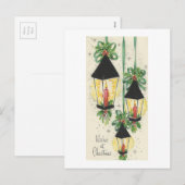 Vintage kerstlantaarns feestdagenkaart (Voorkant / Achterkant)