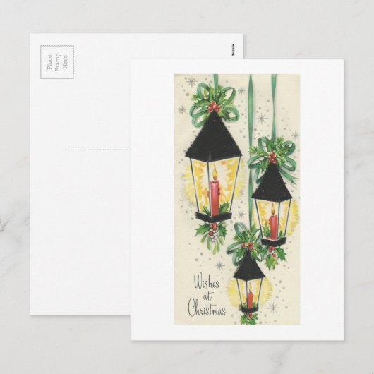 Vintage kerstlantaarns feestdagenkaart (Voorkant / Achterkant)