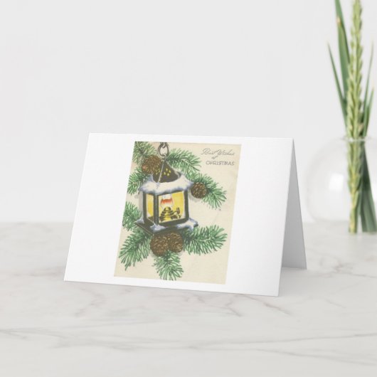 Vintage Kerstlantaarns Kaart (Voorkant)