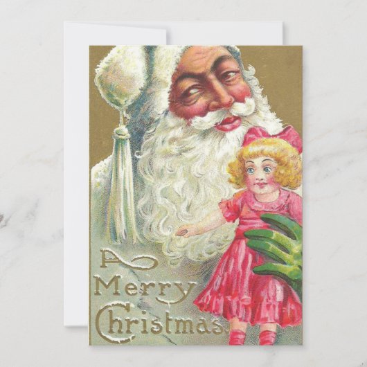 Vintage-kerstlek Santa Holding Doll Feestdagenkaart (Voorkant)