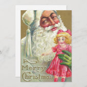 Vintage-kerstlek Santa Holding Doll Feestdagenkaart (Voorkant / Achterkant)