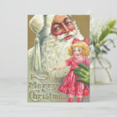 Vintage-kerstlek Santa Holding Doll Feestdagenkaart (Staand voorkant)