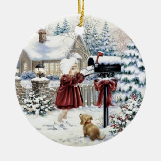 Vintage kerstlevering keramisch ornament (Voorkant)