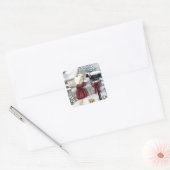 Vintage kerstlevering vierkante sticker (Envelop)