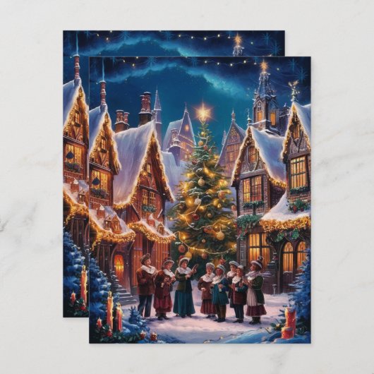 Vintage kerstliedjes feestdagenkaart (Voorkant / Achterkant)