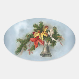 Vintage-kerstmaan met Bell Ovale Sticker