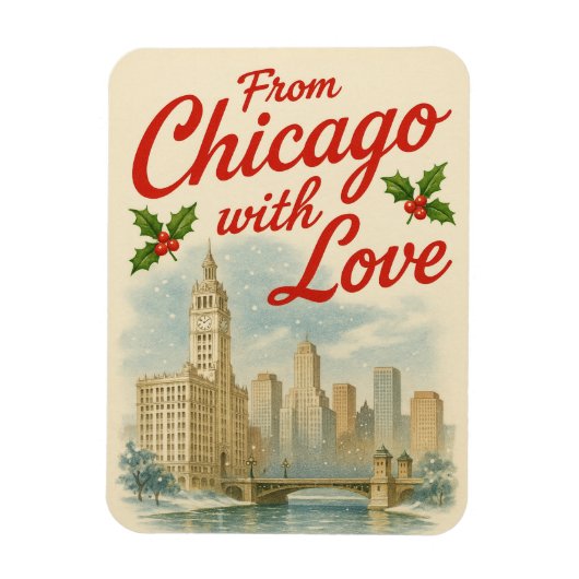 Vintage kerstmagneet – uit Chicago met liefde Magneet (Verticaal)