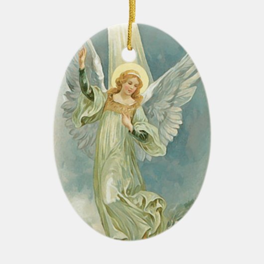 Vintage kerstman Angel Fine Art Keramisch Ornament (Voorkant)