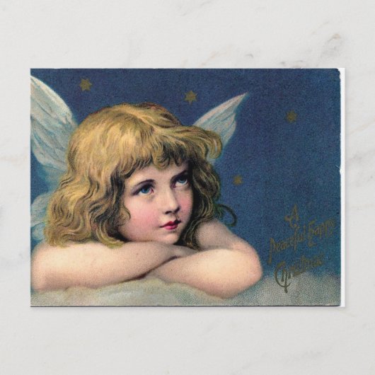 Vintage kerstman Angel Girl Feestdagenkaart (Voorkant)