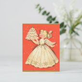 Vintage kerstman Angel Girl Feestdagenkaart (Staand voorkant)