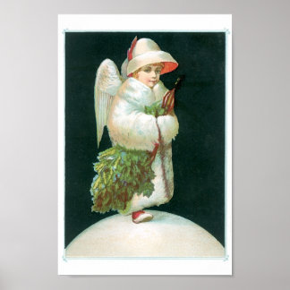 Vintage kerstman Angel Girl Poster
