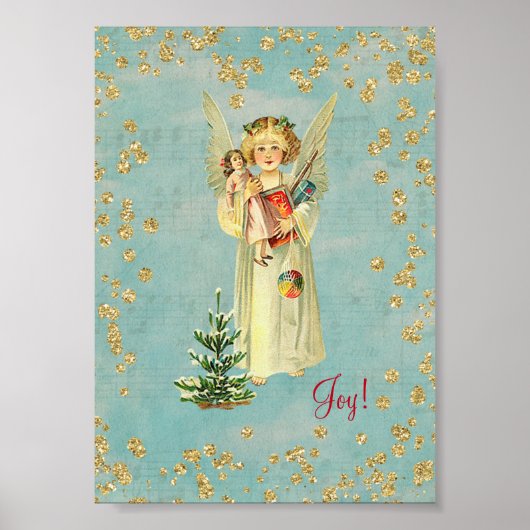 Vintage Kerstman Angel Joy! 5 x 7 Poster (Voorkant)