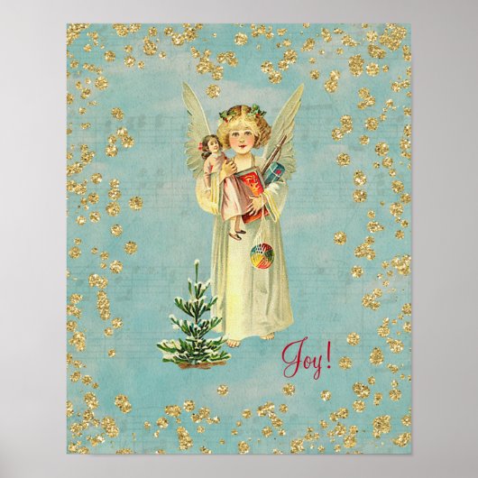 Vintage Kerstman Angel Joy Poster (Voorkant)