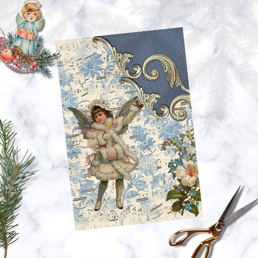 Vintage kerstman Angel Song ontpage Craft Tissuepapier