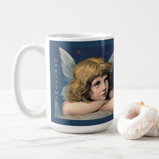 Vintage kerstman Angel White Wings Indigo Koffiemok (Met donut)