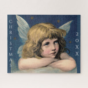 Vintage kerstman Angel White Wings Indigo Legpuzzel