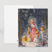 Vintage Kerstman Angels kijkt over Baby Jezus Feestdagenkaart (Voorkant / Achterkant)