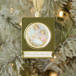 Vintage kerstman Baby Jesus met Angels Pastel Verguld Banner Ornament