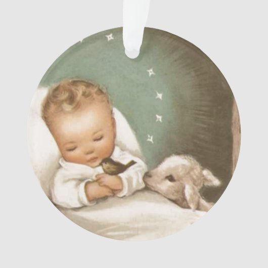 Vintage kerstman Baby Jesus met Lamb Ornament (voorkant)