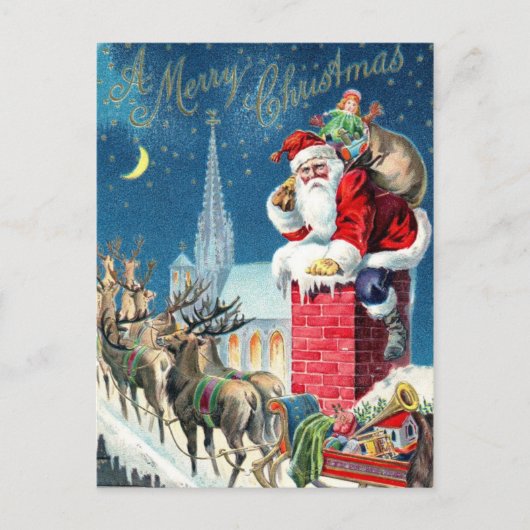 Vintage Kerstman bij Kerstmis Feestdagenkaart (Voorkant)