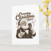 Vintage Kerstman Crooner Kersttrui Kaart (Gele Bloem)