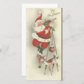 Vintage Kerstman dansen speelt viool Feestdagenkaart (Voorkant / Achterkant)