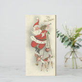 Vintage Kerstman dansen speelt viool Feestdagenkaart (Staand voorkant)
