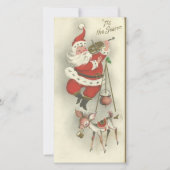Vintage Kerstman dansen speelt viool Feestdagenkaart (Voorkant)