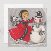 Vintage kerstman dansend met meisje feestdagenkaart (Voorkant / Achterkant)