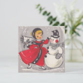 Vintage kerstman dansend met meisje feestdagenkaart (Staand voorkant)