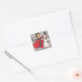 Vintage kerstman dansend met meisje vierkante sticker (Envelop)