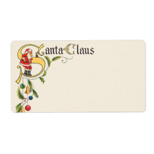 Vintage Kerstman, decoratieve kerstgrens Etiket