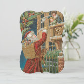Vintage Kerstman die Cadeaus brengen Feestdagenkaart (Staand voorkant)