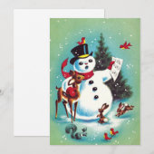 Vintage kerstman die met dieren speelt feestdagenkaart (Voorkant / Achterkant)