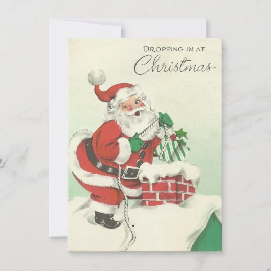 Vintage Kerstman Dropping In Feestdagenkaart (Voorkant)